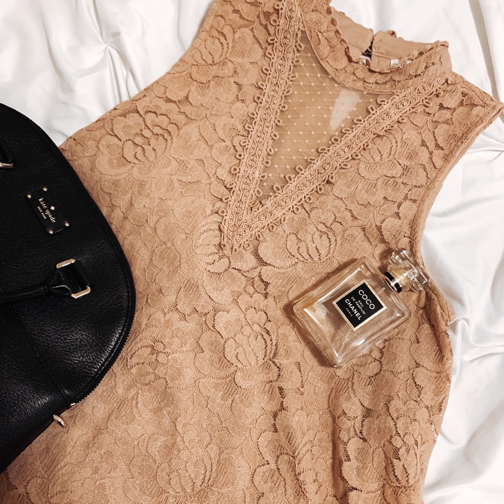 Dusty Rose Lace Floral V Neck Blouse Top